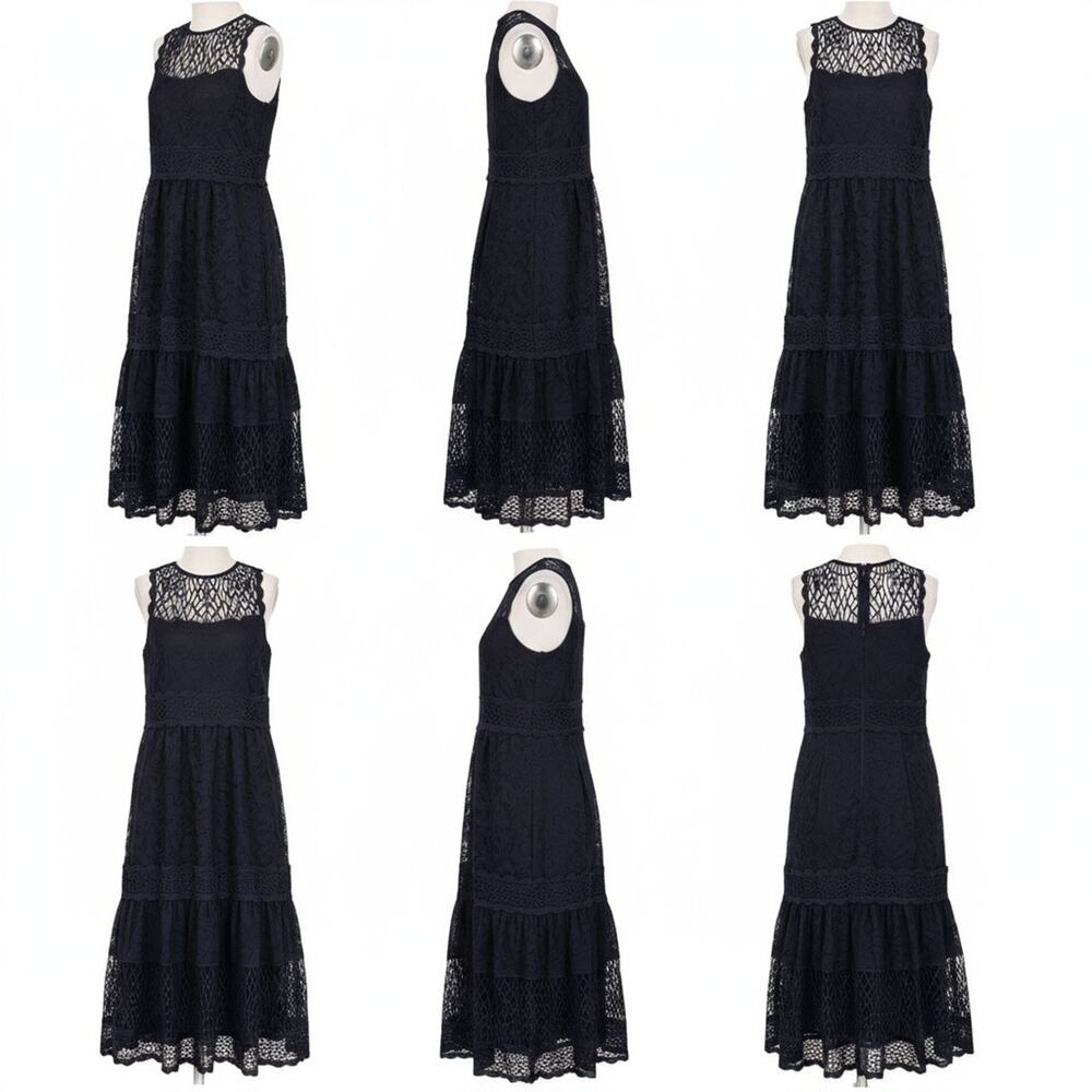 Antonio Melani Dress Women’s Sz 2 Navy Lace Midi Sleeveless Fit & Flare Cocktail - Picture 6 of 13